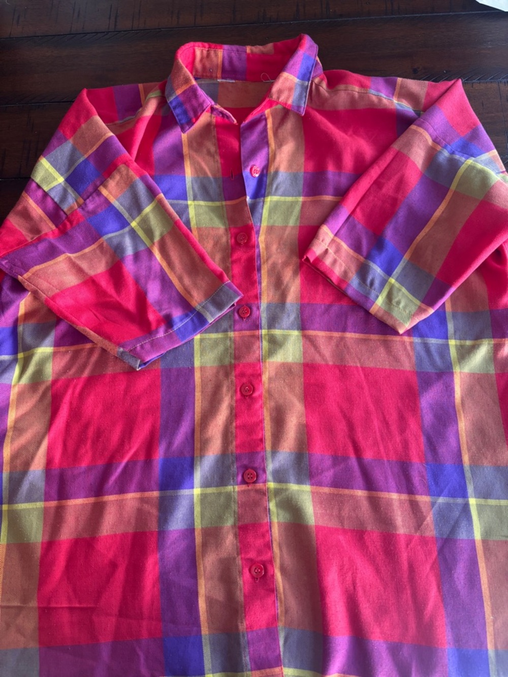Men's Plaid Button-Up Shirt in Bright Pink